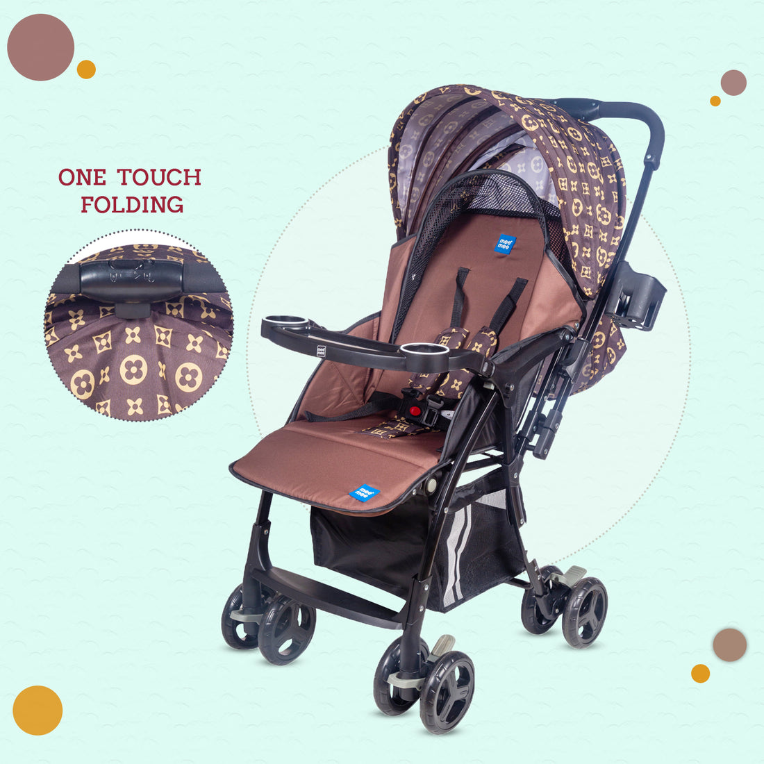 Mee Mee Baby Pram Baby Stroller Easy to Push,Locking Wheels,One Hand Folding,for 0 to 3 Years Baby3 Recline Position Stroller (Brown)