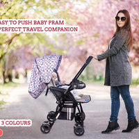 Mee Mee Baby Pram Stroller Easy to Push Quick One-Hand Folding,for 0-3 Years Baby/Kids3 Recline Position Stroller (Grey-Black)