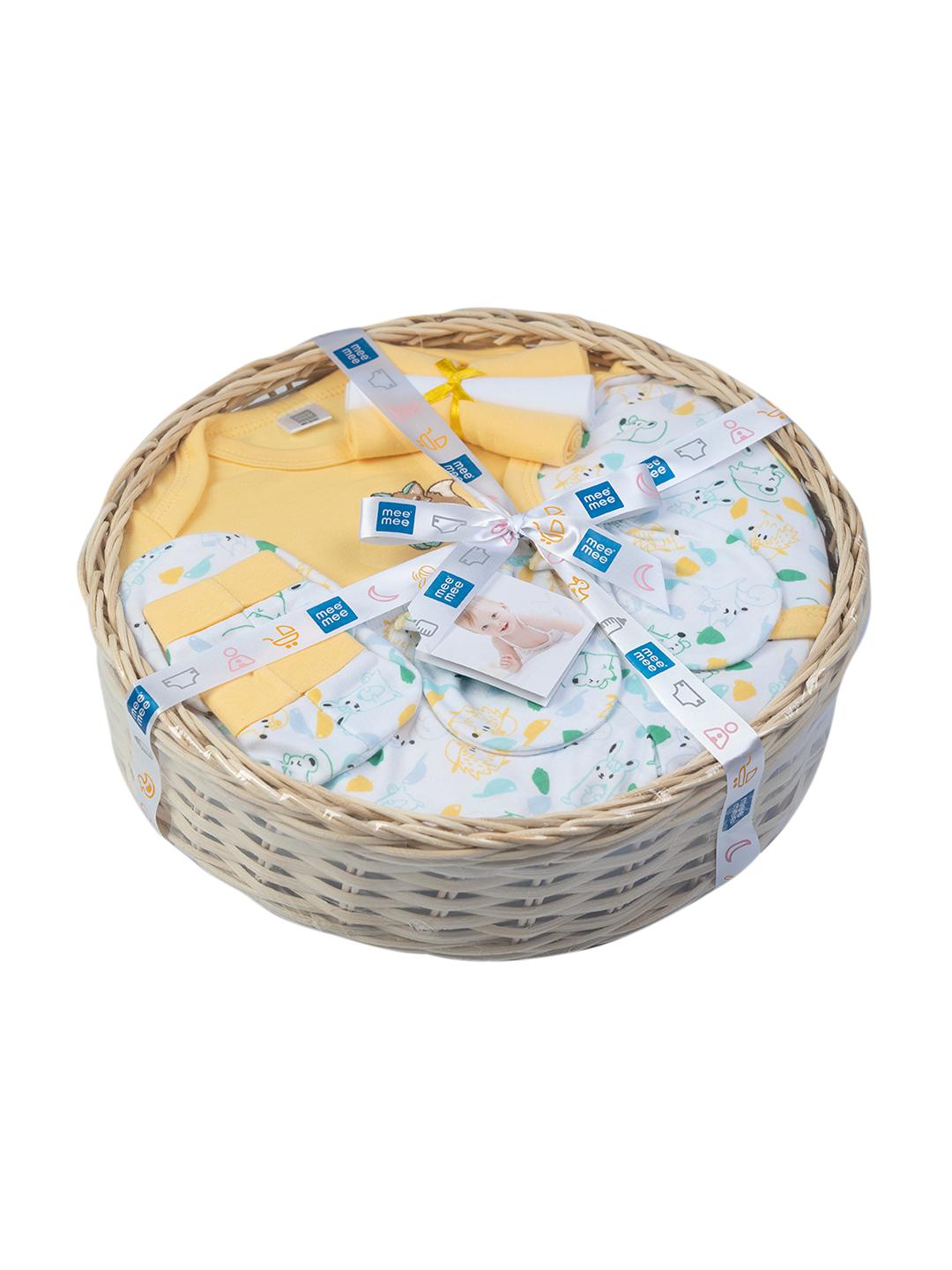 Mee Mee New Born Basket Baby Gift Set | Soft Cotton Clothing Essentials for Infants/Baby Girls, Boys | Baby Shower Clothing Hamper | 8 Pieces