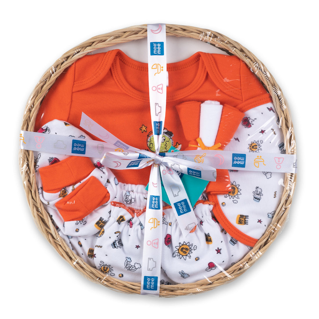Mee Mee New Born Basket Baby Gift Set | Soft Cotton Clothing Essentials for Infants/Baby Girls, Boys | Baby Shower Clothing Hamper | 8 Pieces