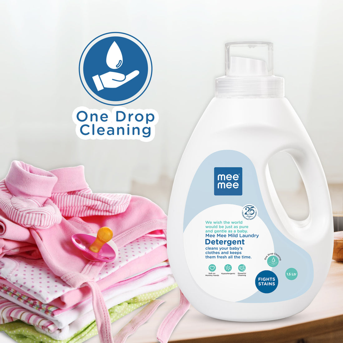 Mee Mee Mild Liquid Laundry Detergent (1.5L) | Baby Detergent for Baby Specific Stains