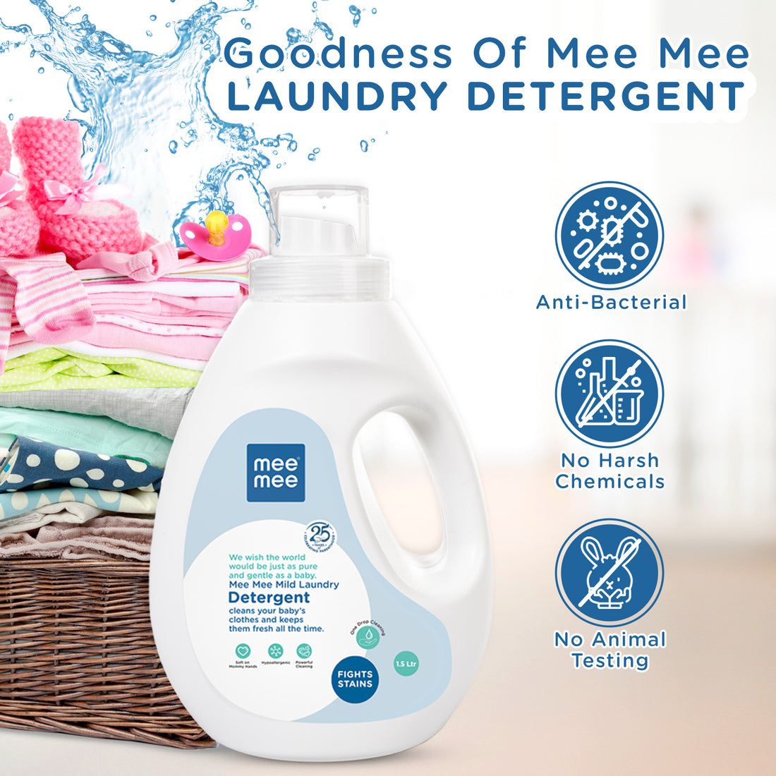 Mee Mee Mild Liquid Laundry Detergent (1.5L) | Baby Detergent for Baby Specific Stains
