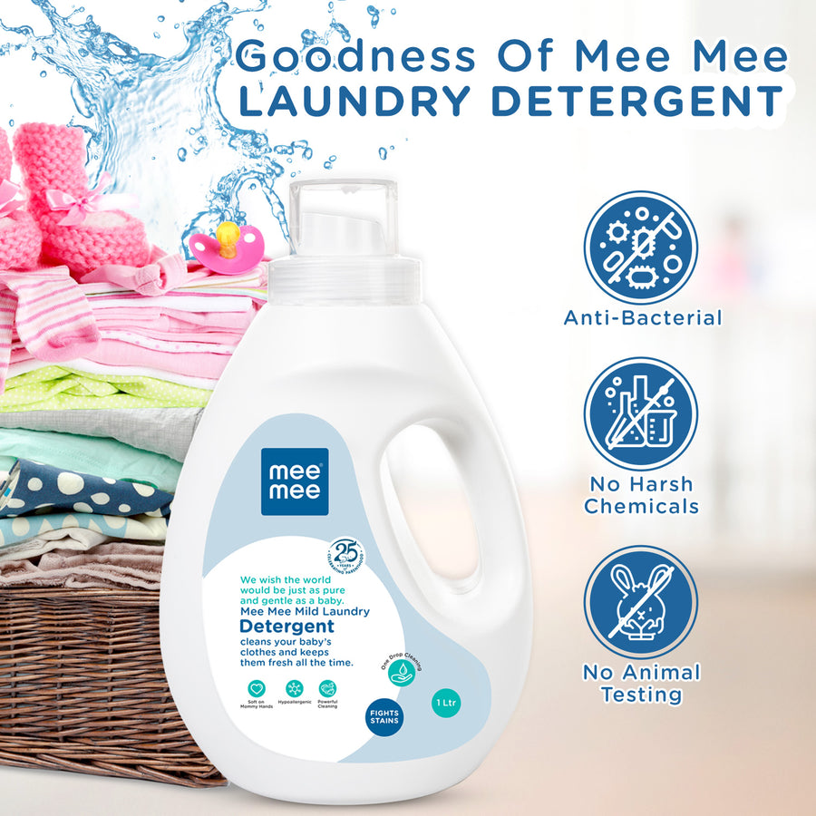 Mee Mee Mild Liquid Laundry Detergent (1L) | Baby Detergent for Baby Specific Stains