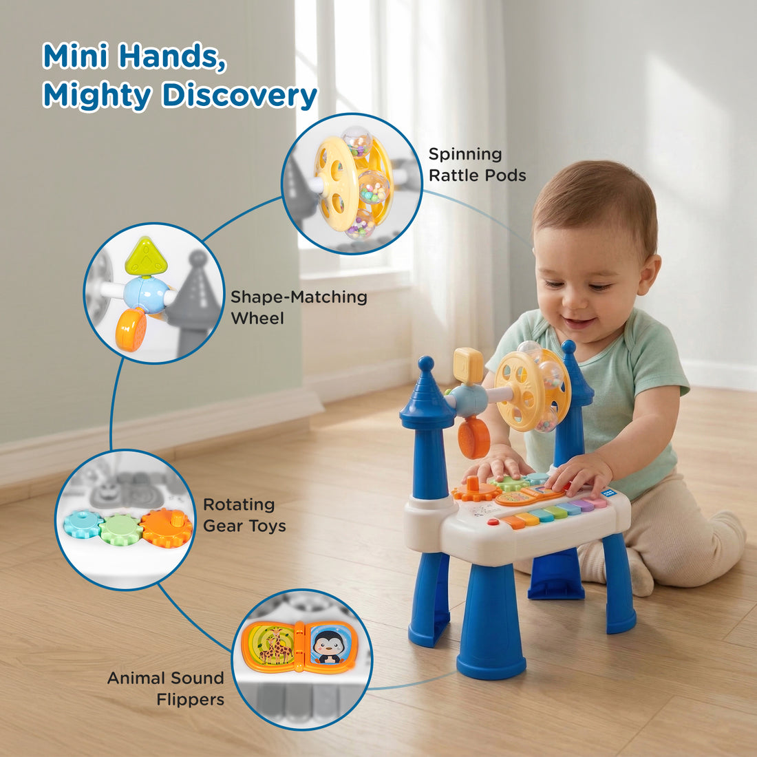 Mee Mee Mind Station Activity Table for Babies 6M+ | Musical Learning Table with Light-Up Piano Keys