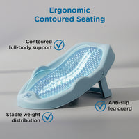 Mee Mee Mini Spa Baby Bath Chair with Spine Support Shield & Adjustable Recline | Anti-Skid Base, Quick-Drain Mesh, BPA-Free Ergonomic Bath Seat for Newborns & Infants, Portable Design (Blue)