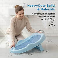 Mee Mee Mini Spa Baby Bath Chair with Spine Support Shield & Adjustable Recline | Anti-Skid Base, Quick-Drain Mesh, BPA-Free Ergonomic Bath Seat for Newborns & Infants, Portable Design (Blue)