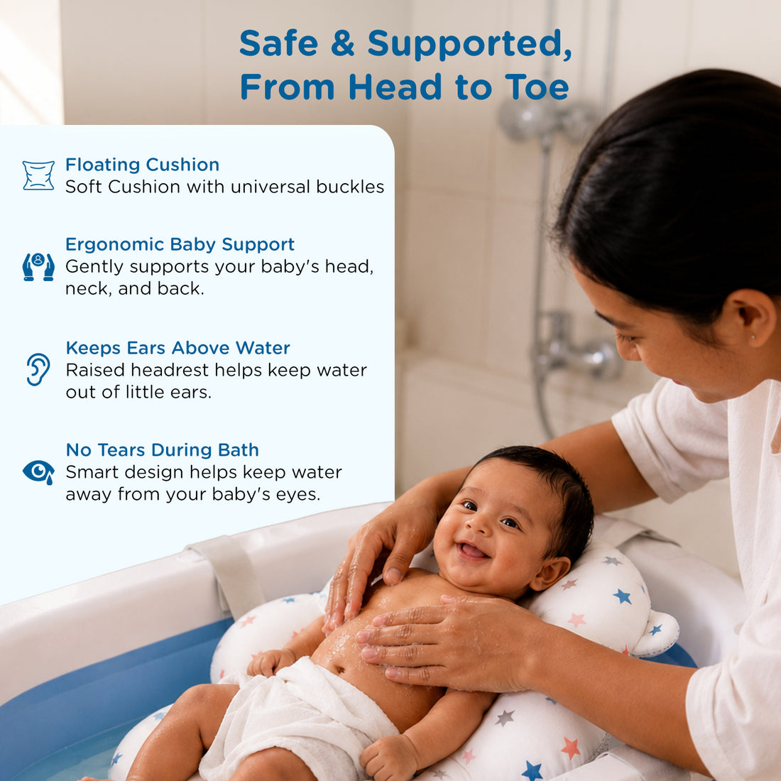 Mee Mee Baby Bath Tub with Digital Temperature Display & Floating Cushion | Foldable BPA-Free Tub with Anti-Skid Base & Drain Plug | Included Components: Tub, Cushion, Drain Plug | 0–5 Years (Up to 20 kg)
