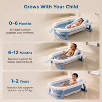 Mee Mee Baby Bath Tub with Digital Temperature Display & Floating Cushion | Foldable BPA-Free Tub with Anti-Skid Base & Drain Plug | Included Components: Tub, Cushion, Drain Plug | 0–5 Years (Up to 20 kg)