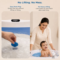 Mee Mee Baby Bath Tub with Digital Temperature Display & Floating Cushion | Foldable BPA-Free Tub with Anti-Skid Base & Drain Plug | Included Components: Tub, Cushion, Drain Plug | 0–5 Years (Up to 20 kg)