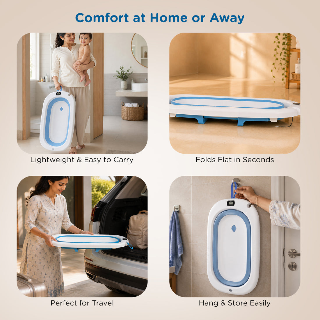 Mee Mee Baby Bath Tub with Digital Temperature Display & Floating Cushion | Foldable BPA-Free Tub with Anti-Skid Base & Drain Plug | Included Components: Tub, Cushion, Drain Plug | 0–5 Years (Up to 20 kg)