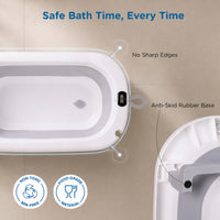 Mee Mee Foldable Baby Bath Tub with Digital Temperature Display & Floating Cushion | BPA-Free Infant Bathtub with Anti-Skid Base & Drain Plug | Portable Kids Bath Tub for Newborns & Toddlers (0–5 Years, Up to 20 kg) Grey