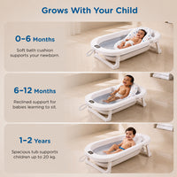 Mee Mee Foldable Baby Bath Tub with Digital Temperature Display & Floating Cushion | BPA-Free Infant Bathtub with Anti-Skid Base & Drain Plug | Portable Kids Bath Tub for Newborns & Toddlers (0–5 Years, Up to 20 kg) Grey