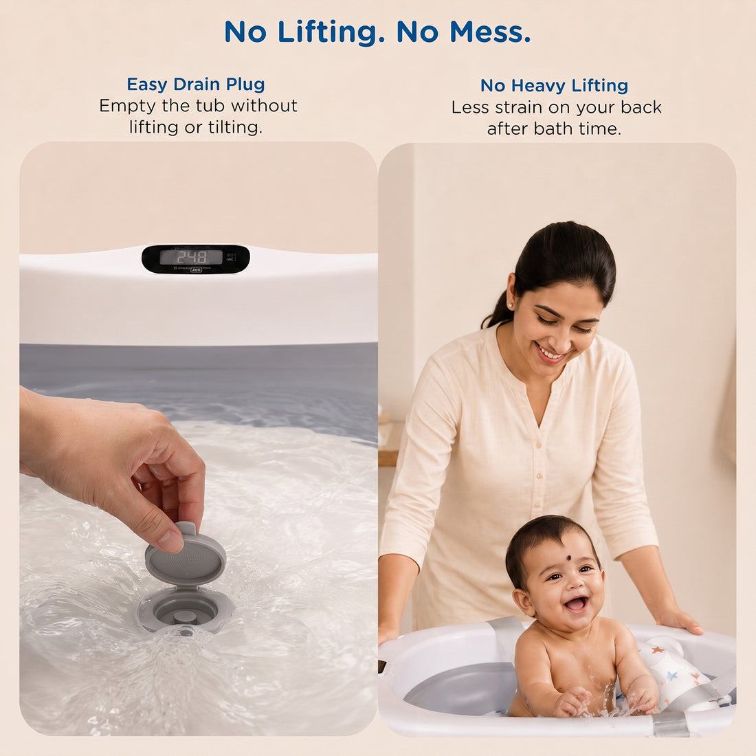 Mee Mee Foldable Baby Bath Tub with Digital Temperature Display & Floating Cushion | BPA-Free Infant Bathtub with Anti-Skid Base & Drain Plug | Portable Kids Bath Tub for Newborns & Toddlers (0–5 Years, Up to 20 kg) Grey