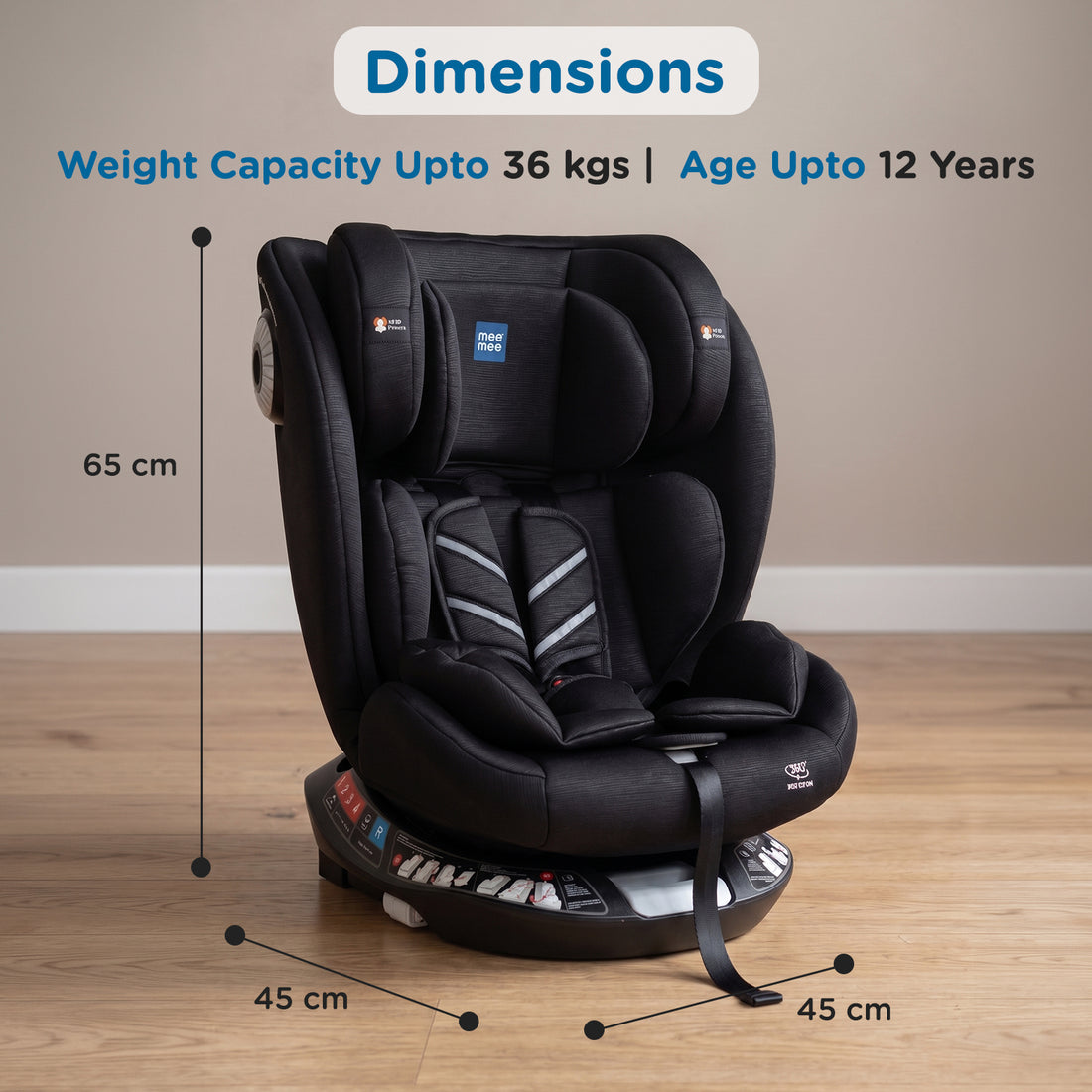 Mee Mee Orbit 360° Rotatable Convertible ISOFIX Car Seat for 0–12 Years (0–36 kg) | Rear & Forward Facing | ECE R44/04 Certified | 5-Point Safety Harness | Adjustable Recline & Headrest | Model Name: Orbit | Black