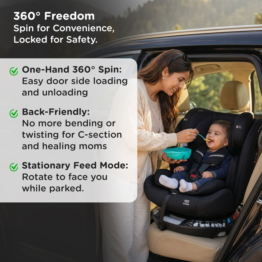 Mee Mee Orbit 360° Rotatable Convertible ISOFIX Car Seat for 0–12 Years (0–36 kg) | Rear & Forward Facing | ECE R44/04 Certified | 5-Point Safety Harness | Adjustable Recline & Headrest | Model Name: Orbit | Black