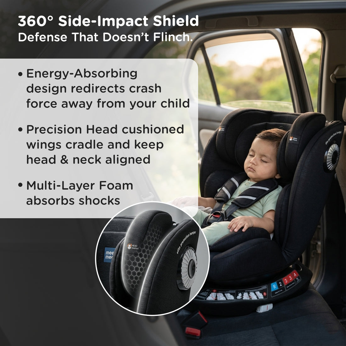 Mee Mee Orbit 360° Rotatable Convertible ISOFIX Car Seat for 0–12 Years (0–36 kg) | Rear & Forward Facing | ECE R44/04 Certified | 5-Point Safety Harness | Adjustable Recline & Headrest | Model Name: Orbit | Black