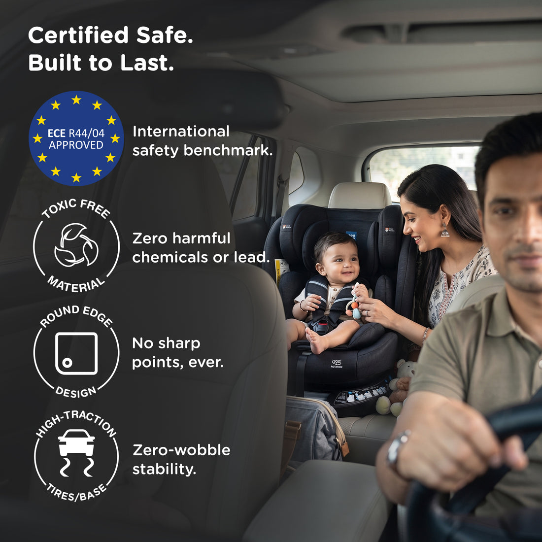 Mee Mee Orbit 360° Rotatable Convertible ISOFIX Car Seat for 0–12 Years (0–36 kg) | Rear & Forward Facing | ECE R44/04 Certified | 5-Point Safety Harness | Adjustable Recline & Headrest | Model Name: Orbit | Black