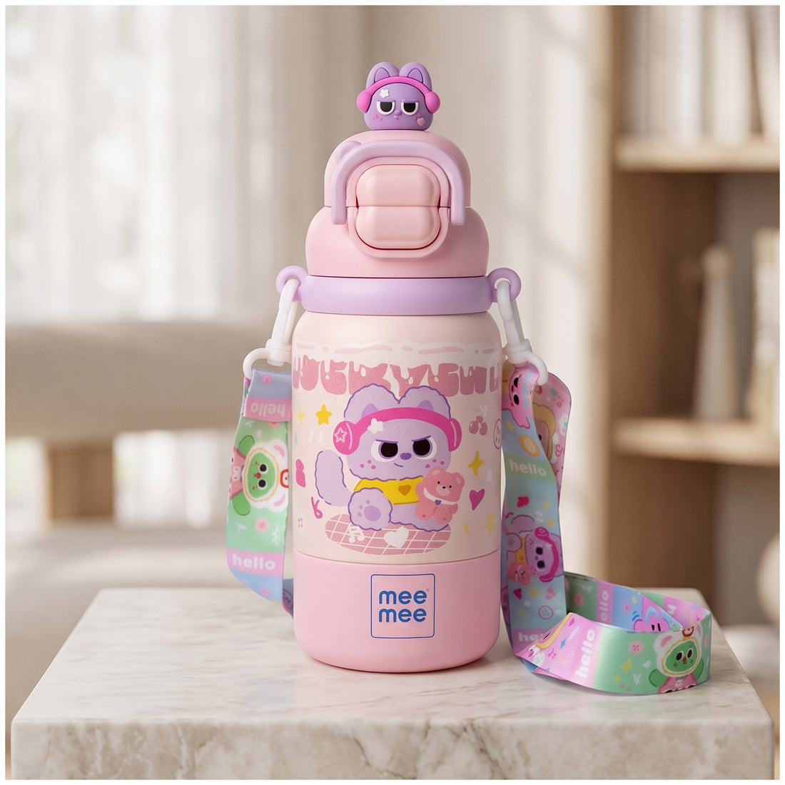 Mee Mee Tiny Pal 2-in-1 Sipper & Spout Kids Bottle, 500ml, Vacuum Insulated Stainless Steel Water Bottle with Adjustable Strap, Leak-Proof & Travel Friendly