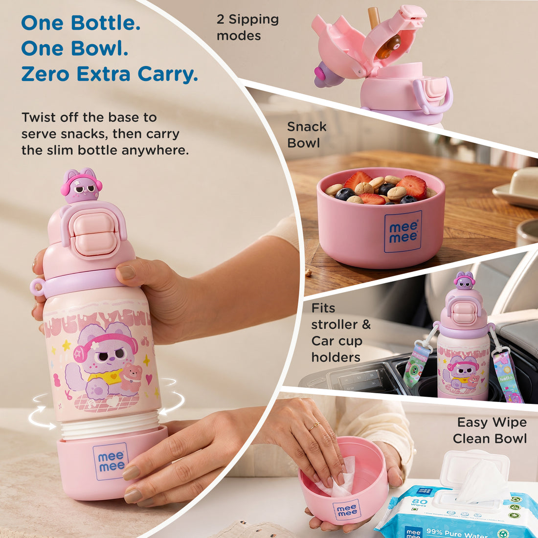 Mee Mee Tiny Pal 2-in-1 Sipper & Spout Kids Bottle, 500ml, Vacuum Insulated Stainless Steel Water Bottle with Adjustable Strap, Leak-Proof & Travel Friendly