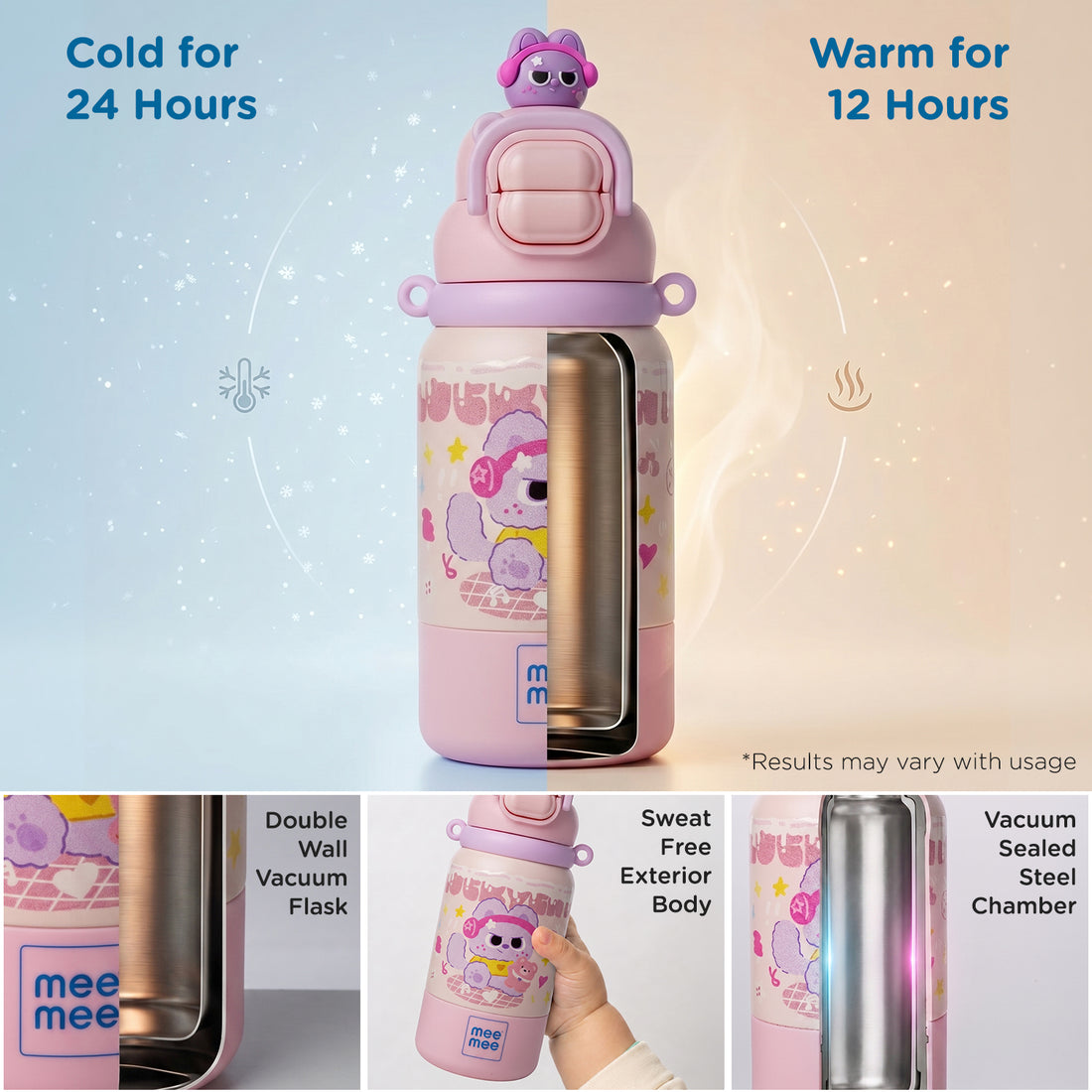Mee Mee Tiny Pal 2-in-1 Sipper & Spout Kids Bottle, 500ml, Vacuum Insulated Stainless Steel Water Bottle with Adjustable Strap, Leak-Proof & Travel Friendly