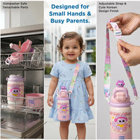 Mee Mee Tiny Pal 2-in-1 Sipper & Spout Kids Bottle, 500ml, Vacuum Insulated Stainless Steel Water Bottle with Adjustable Strap, Leak-Proof & Travel Friendly