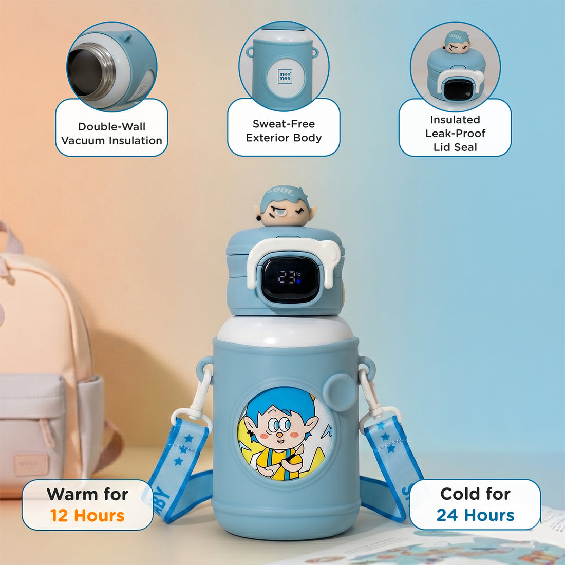 Mee Mee Zippy Sippy 500ml Kids Stainless Steel Water Bottle with Smart Temperature Display | SS316 Steel | 3 Drinking Modes | Leak-Proof Insulated Hot & Cold Bottle | BPA-Free | 2–10 Years