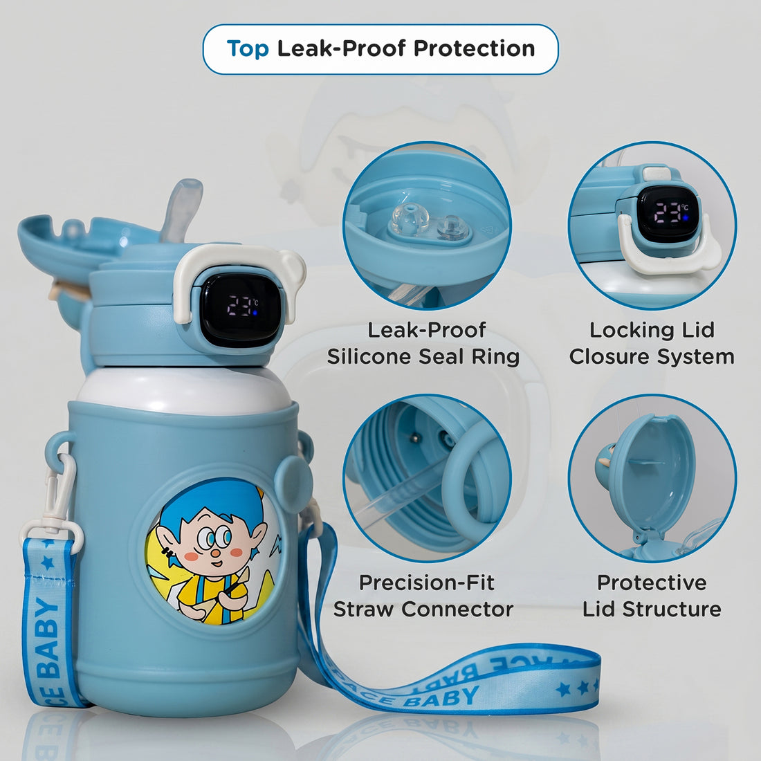 Mee Mee Zippy Sippy 500ml Kids Stainless Steel Water Bottle with Smart Temperature Display | SS316 Steel | 3 Drinking Modes | Leak-Proof Insulated Hot & Cold Bottle | BPA-Free | 2–10 Years