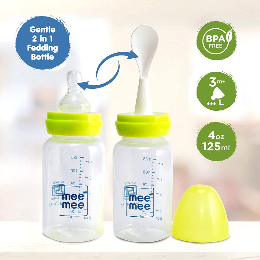 Mee Mee 2 In 1 Baby Feeding Bottle With Detachable Spoon (125ml)