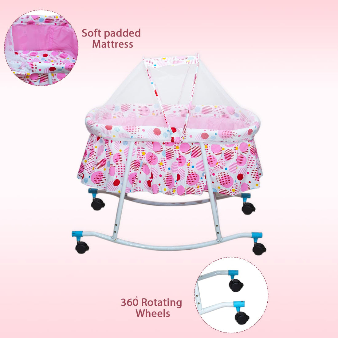Mee Mee - Soft Padded Mattress and Rotating Wheels Cradle