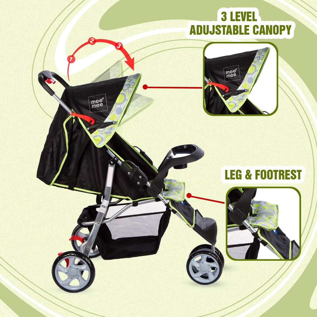 Mee Mee - Jogger Stroller with 3 Level Adjustable Canopy