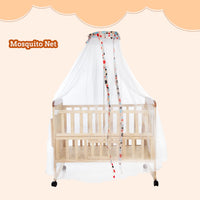 Mee Mee Rocking Wooden Baby Cot with Mosquito Net | Adjustable Height Baby Crib Bed